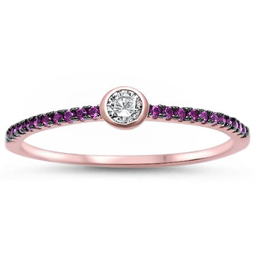Rose Gold Plated Ring Bezel Simulated Ruby CZ 925 Sterling Silver
